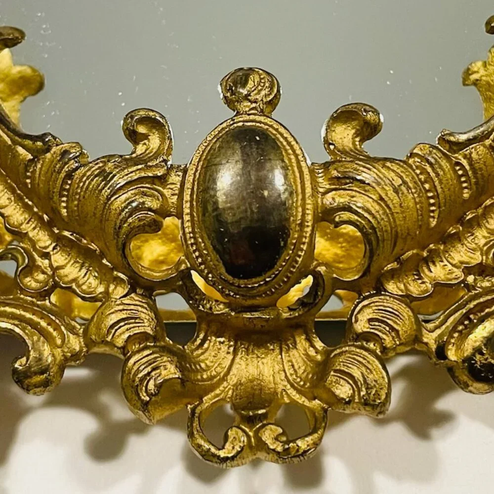 Rococo Style Gilded Brass Floral Decorated Ornate Mirror